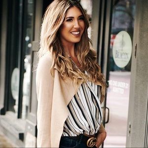 NanaMacs Striped Blouse (White/Black/Tan) - Medium